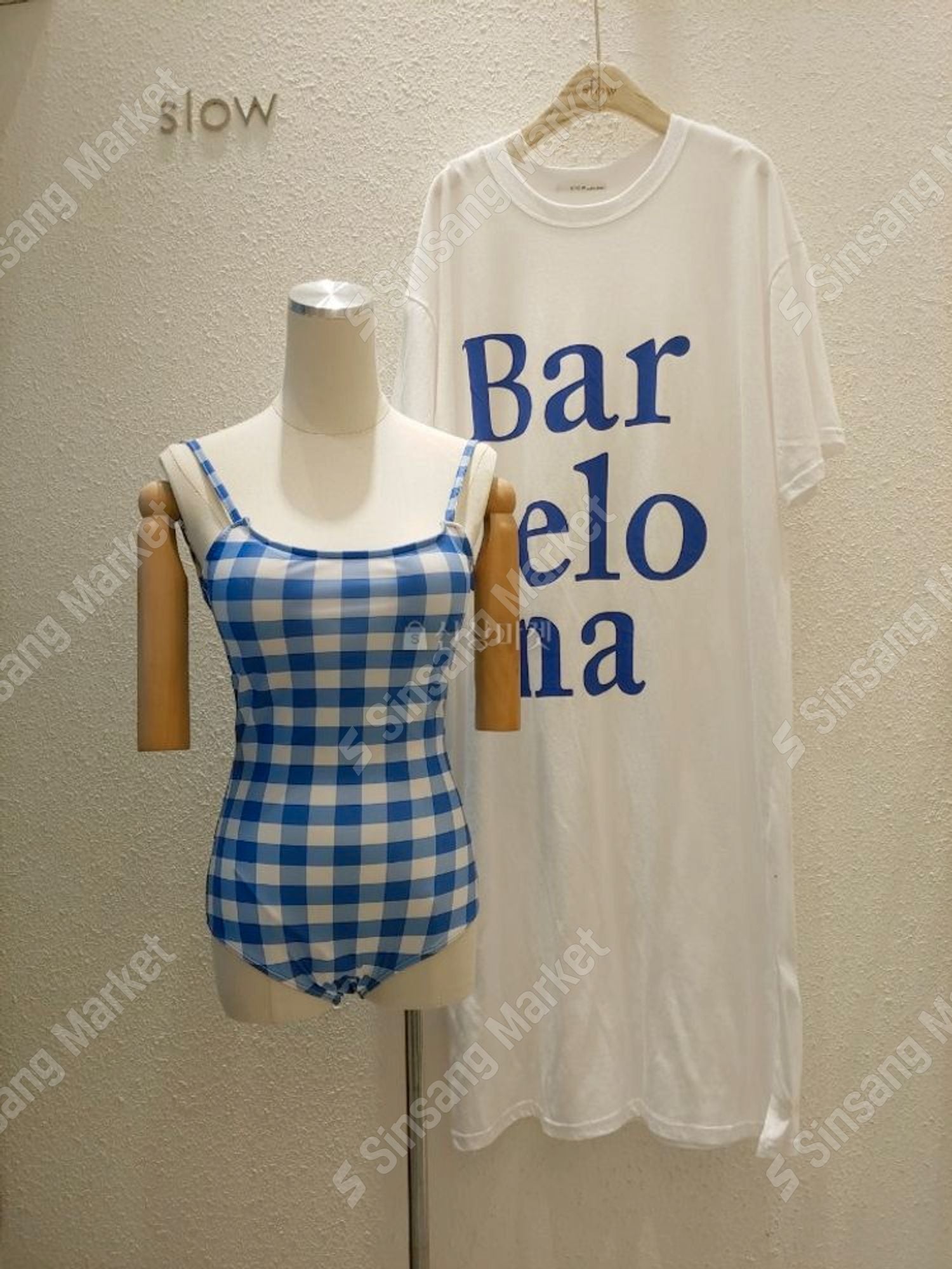 Gingham check monokini one-piece swimsuit bikini monokini short-sleeved suit