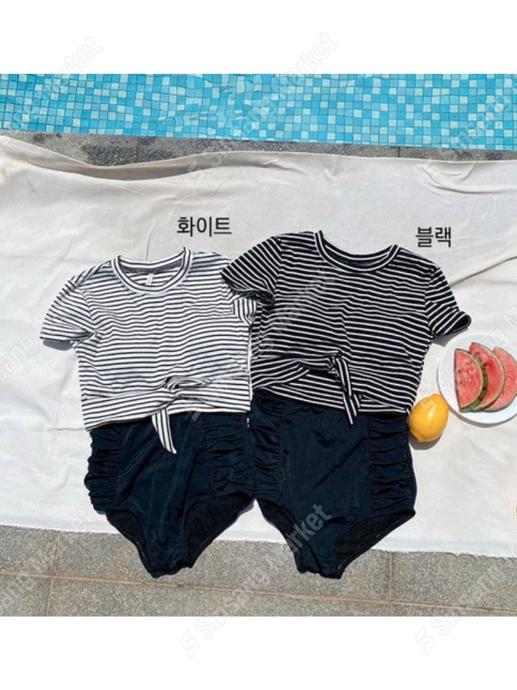 ST2P (New Swimwear Bikini Short-sleeve Striped Monokini Crop)