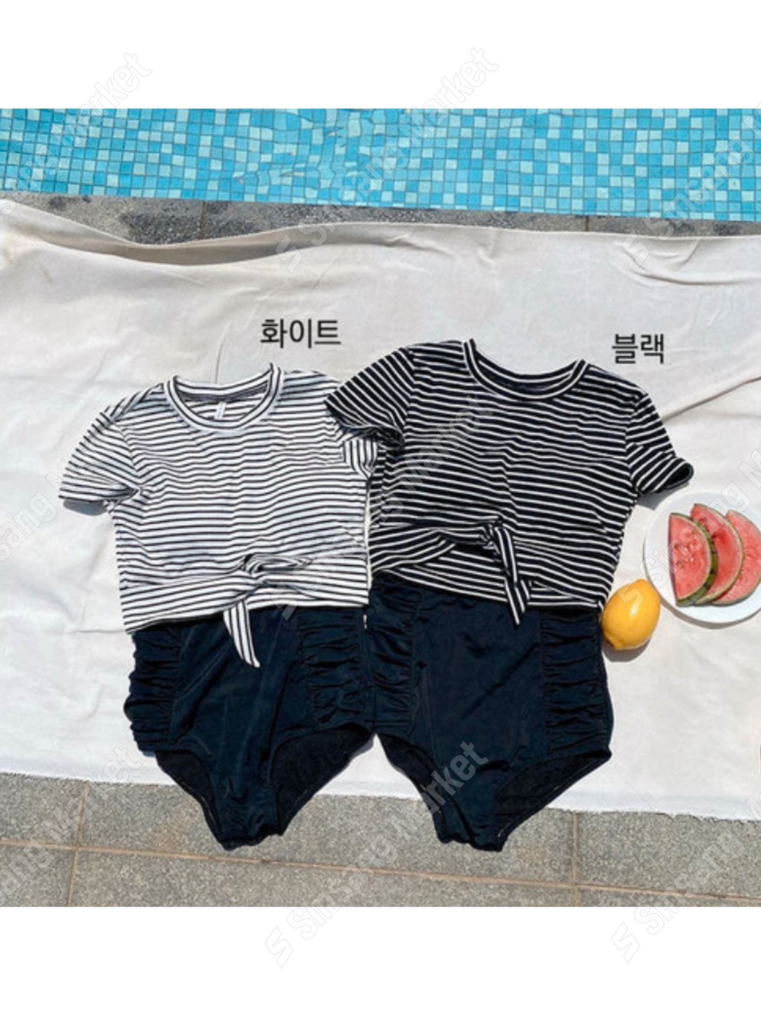 ST2P (New Swimwear Bikini Short-sleeve Striped Monokini Crop)