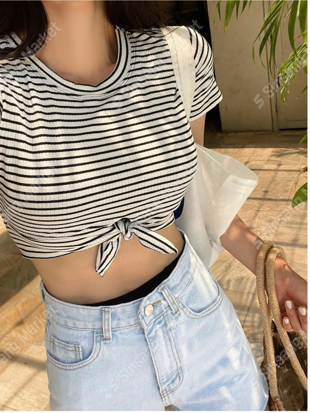 ST2P (New Swimwear Bikini Short-sleeve Striped Monokini Crop)