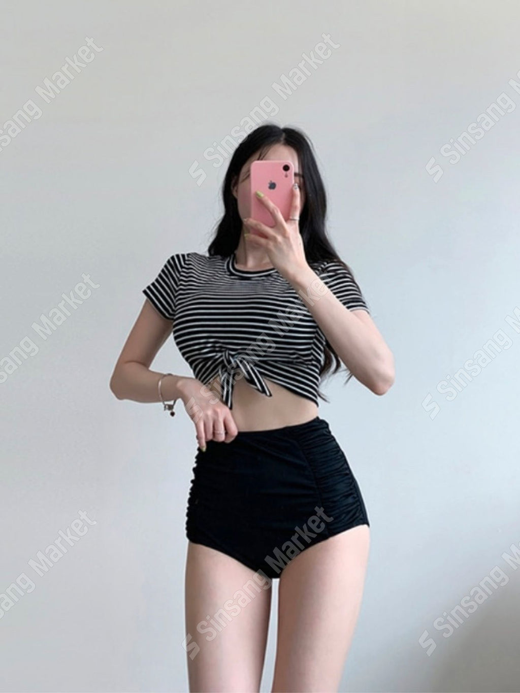 ST2P (New Swimwear Bikini Short-sleeve Striped Monokini Crop)