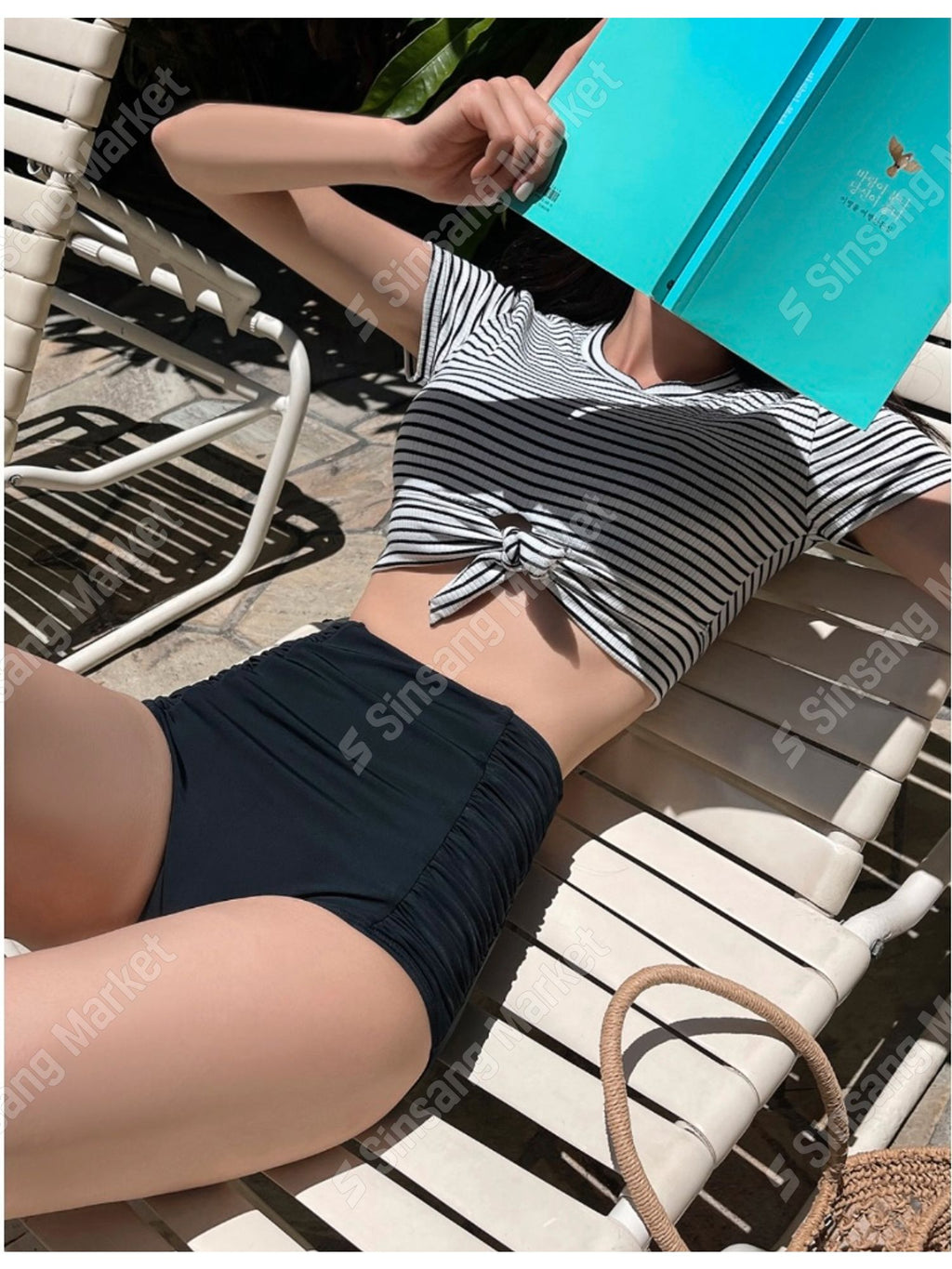 ST2P (New Swimwear Bikini Short-sleeve Striped Monokini Crop)